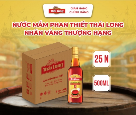 [Thùng 3 chai] Nước mắm Phan Thiết THÁI LONG - NHÃN VÀNG THƯỢNG HẠNG 25N - 500ml (CTT)