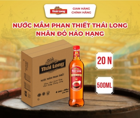 [Thùng 4 chai] Nước mắm Phan Thiết THÁI LONG - NHÃN ĐỎ HẢO HẠNG 20N - 500ml (Chai Pet)