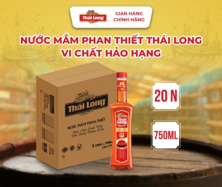 [Thùng 3 chai] Nước mắm Phan Thiết THÁI LONG - VI CHẤT HẢO HẠNG 20N - 750ml (Chai Pet)
