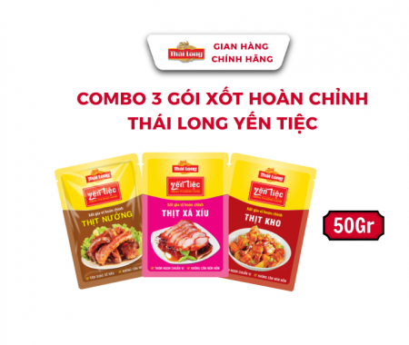 Combo 3 gói xốt gia vị hoàn chỉnh Thái Long Yến Tiệc loại 50gr (thịt xá xíu - thịt nướng - thịt kho)