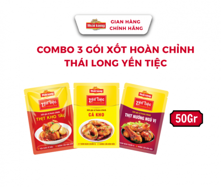 Combo 3 gói xốt gia vị hoàn chỉnh Thái Long Yến Tiệc loại 50gr (cá kho - thịt nướng ngũ vị - thịt kho tàu)